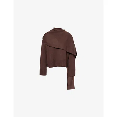 Simkhai Womens Chocolate Elson Round-neck Wool And Cashmere-blend Scarf Jumper Xs In Brown