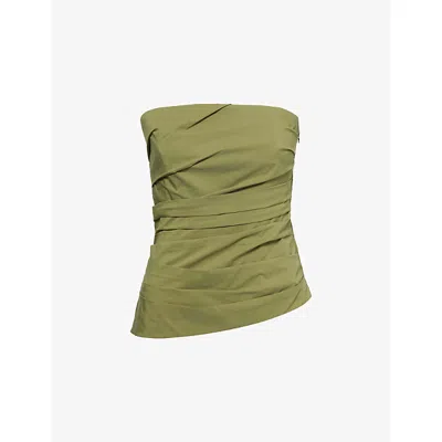 Simkhai Womens Olive Emerson Ruched Bustier Cotton-blend Top