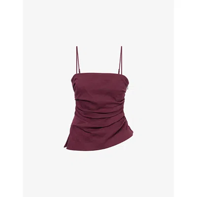 Simkhai Womens Fig Emerson Ruched Cotton-blend Bustier Top In Burgundy
