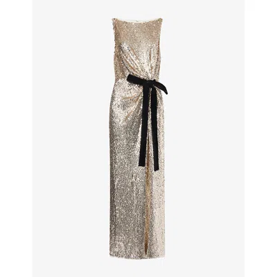 SIMKHAI WOMENS GOLD MULTI FELICITY SEQUIN STRETCH-WOVEN GOWN