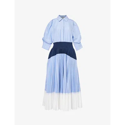 Simkhai Womens Jenella Striped-print Cotton-blend Midi Dress Harbor Blue Stripe
