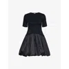 Simkhai Kenz Short Sleeve Knit Combo Ruffle Mini Dress In Black