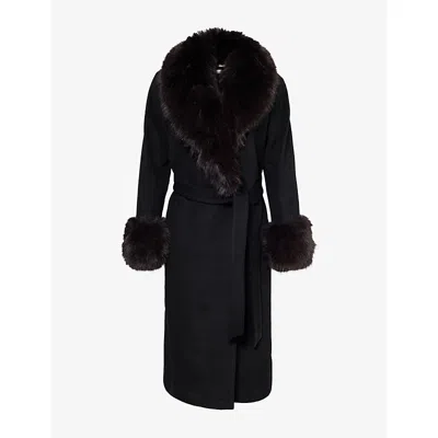Simkhai Womens  Kinsley Faux Fur Wool-blend Coat In Black Chocolate Multi