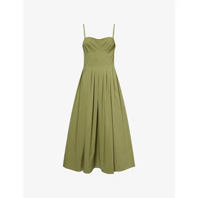 Simkhai Womens Olive Kittiya Pleated Woven Midi Dress