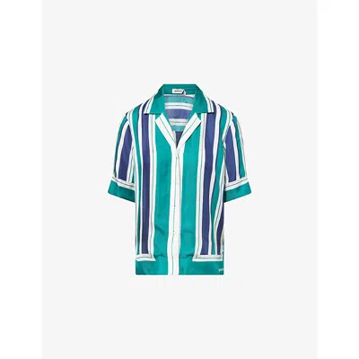 Simkhai Womens  Koda Striped Button-down Silk-blend Shirt In Green