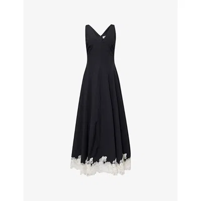 Simkhai Womens Black Multi Mira Lace-trim Cotton-blend Midi Dress