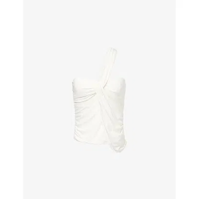 SIMKHAI WOMENS NATHREEN DRAPED JERSEY TOP WHITE