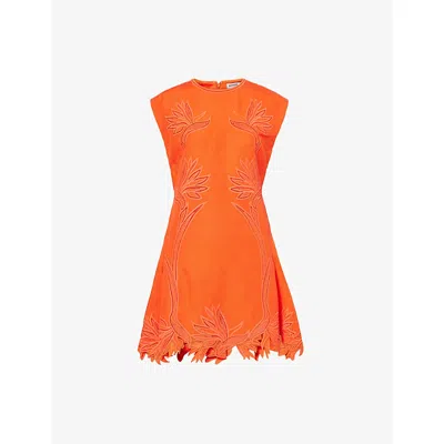 Simkhai Womens  Raquel Embroidered Linen-blend Mini Dress In Orange