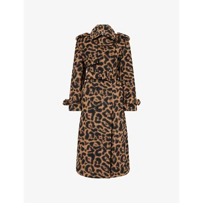 Simkhai Rumi Leopard-print Brushed Wool-blend Trench Coat In Brown
