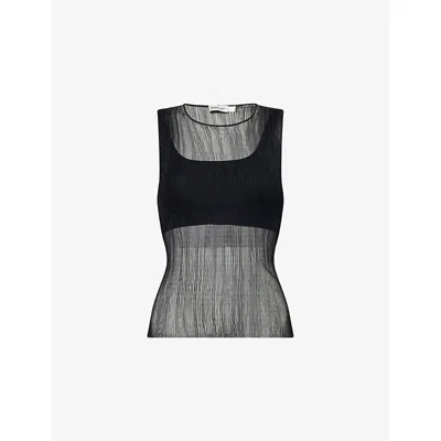 SIMKHAI WOMENS BLACK SIM OAKLEY RIBBED WOVEN TANK TOP
