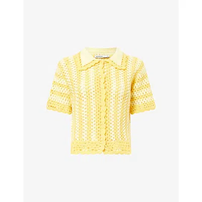 Simkhai Womens Buttercream Mango Stanton Crochet Camp Shirt In Yellow