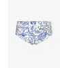 Simkhai Teya Ruched High-rise Bikini Bottoms In Blue
