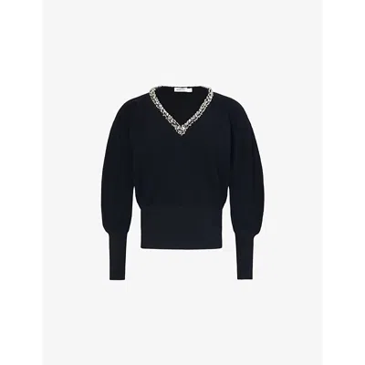 Simkhai Womens Black Townes Embellished V-neck Knitted Jumper
