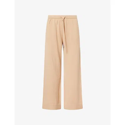 SIMKHAI WOMENS LIGHT CAMEL TRAVEL DRAWSTRING COTTON AND CASHMERE TROUSERS XS