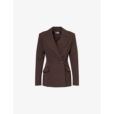 Simkhai Womens Chocolate Surabhi Peak-lapels Stretch-woven Blazer In Animal Print