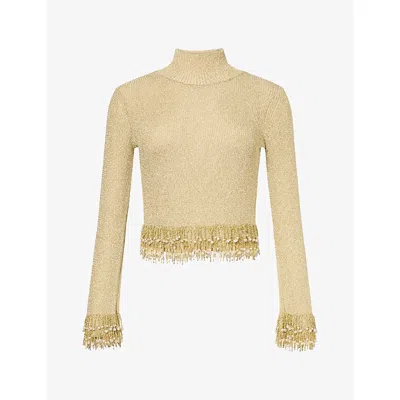 Simkhai Womens Tali Embellished Metallic Top Gold In Neutral