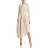 Simkhai Kenlie Asymmetric Stretch-knit And Taffeta Midi Dress In Beige