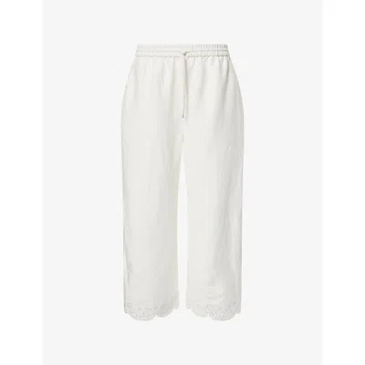 Simkhai Womens Ellison Embroidered Linen-blend Trousers White