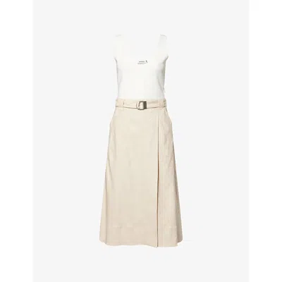 Simkhai Womens White Multi Camden Wrap-front Stretch-linen Blend Midi Dress