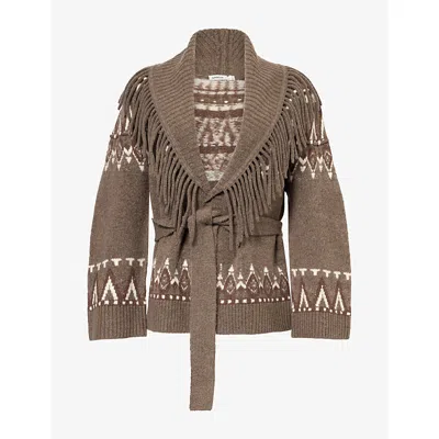 Simkhai Womens Wilcox Fringed Wool Blend Cardigan Black