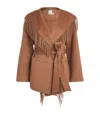Simkhai Rowen Fringe Belted Wool-blend Jacket In Brown