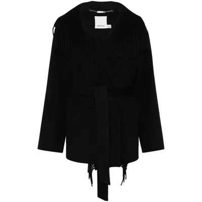 Simkhai Wool Blend Shawl-collar With Fringe Jacket In Black