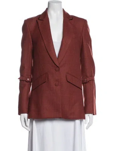Pre-owned Simkhai Wool Plaid Print Blazer In Red