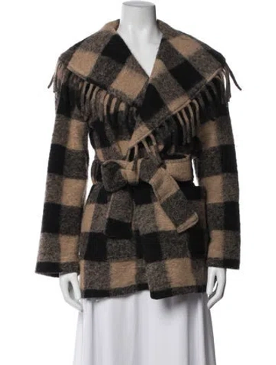Pre-owned Simkhai Wool Plaid Print Coat In Brown