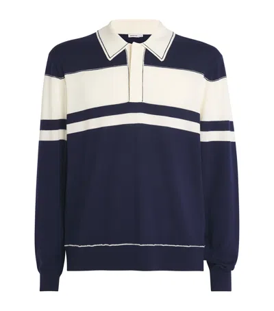 Simkhai Wool Striped Long-sleeve Louis Polo Shirt In Navy