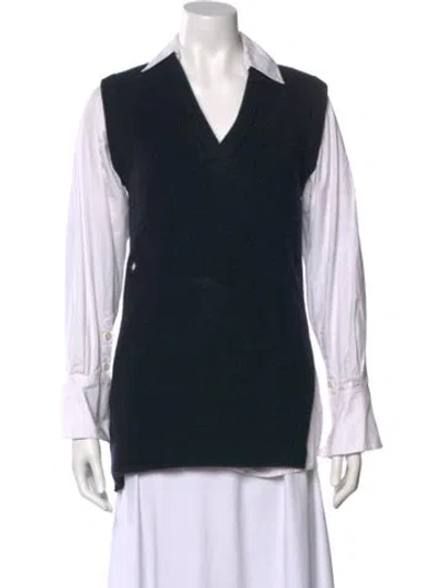 Pre-owned Simkhai Wool V-neck Button-up Top In Black