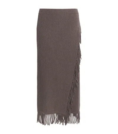 Simkhai Wool-cashmere Fringe Wrap Midi Skirt In Brown