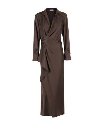 Simkhai Wrap-front Maxi Dress In Brown