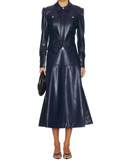 Simkhai Wyatt Vegan Leather Zip Up Jacket In Midnight In Blue