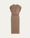 Simkhai Xion Draped Cape Wool Midi Dress In Mocha Melange