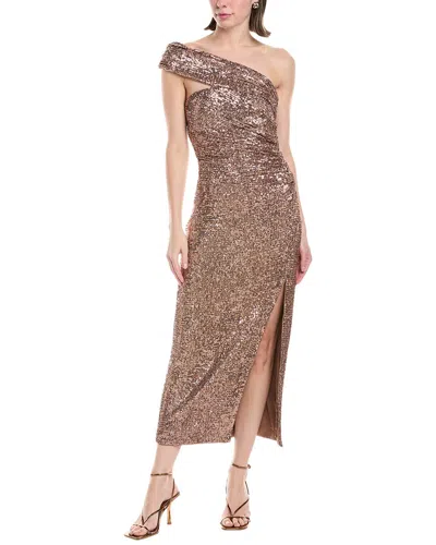 SIMKHAI ZAY HAMMERED SEQUINS DRAPED BUSTIER MIDI DRESS