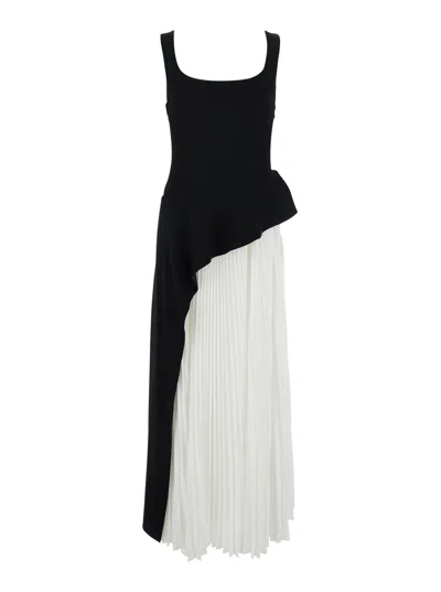 Simkhai Zayla Black And White Dress With Pleated Skirt And Squared Neckline In Tech Fabric Woman