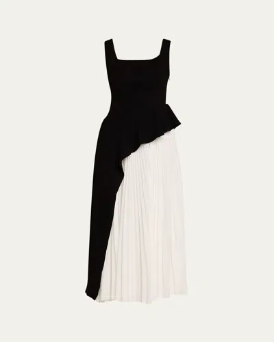 Simkhai Zayla Black And White Dress With Pleated Skirt And Squared Neckline In Tech Fabric Woman