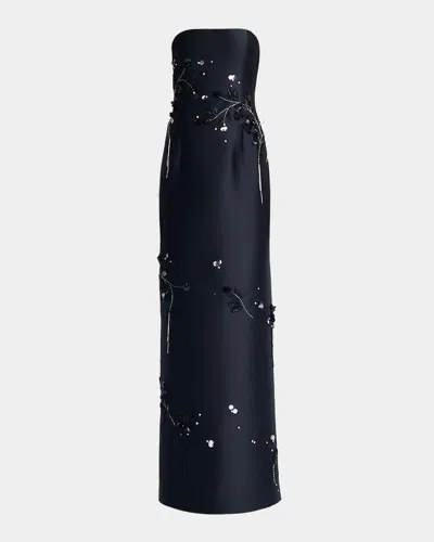 Simkhai Zirelle Embellished Satin Strapless Column Gown In Blue