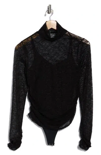 Simkhai Zurie Lace Combo Turtleneck Bodysuit In Black