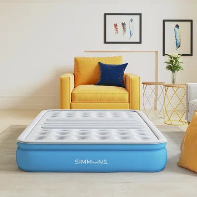 Simmons Lumbar Firm, 12" Tri-zone Inflatable Air Mattress With Built-in Pump & Extra Lumbar Support In Blue;white