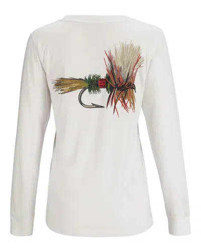 Simms Women's  Royal Wulff Fly Long Sleeve T-shirt In White