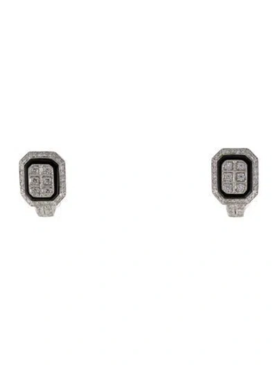 Pre-owned Simon G 18k Diamond & Enamel Earclips In Black
