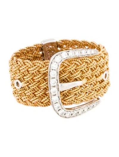 Pre-owned Simon G 18k Diamond Buckle Ring In Multi