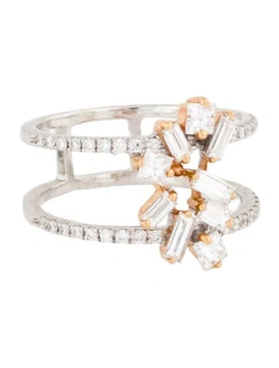 Pre-owned Simon G 18k Diamond Cluster Cocktail Ring In Multi