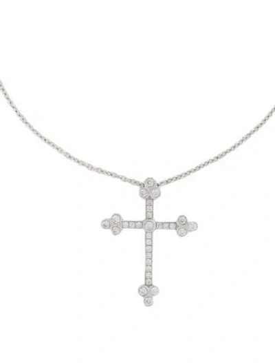 Pre-owned Simon G 18k Diamond Cross Pendant Necklace, 19" In Multicolor