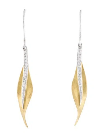 Pre-owned Simon G 18k Diamond Fallen Leaves Drop Earrings In Multi