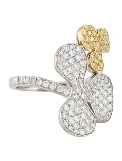 Pre-owned Simon G 18k Diamond Flower Bypass Cocktail Ring In Multi