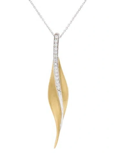 Pre-owned Simon G 18k Diamond Leaf Pendant Necklace, 18.5" In Multi