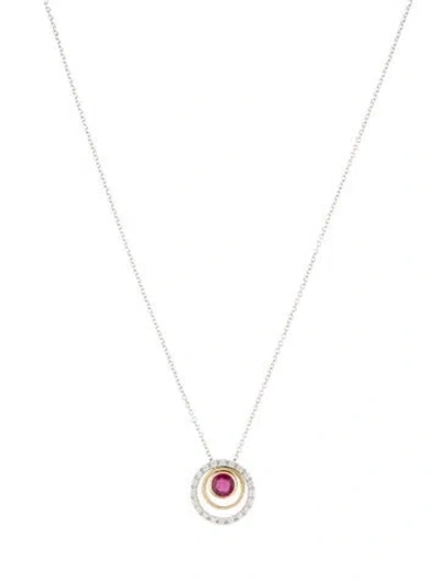 Pre-owned Simon G 18k Ruby & Diamond Circle Pendant Necklace, 18.75" In Multi