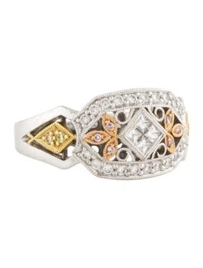 Pre-owned Simon G 18k Tri-colored Diamond Cocktail Ring In Multi